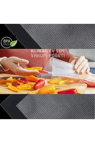 Klikal 18x25 50 Adet Tırtıklı Vakum Makinesi Poşeti Ev Tipi