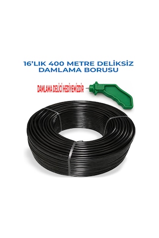 16 'lık 400 Metre Deliksiz Damlama Hortumu Basınca Dayanıklı Bahçe Sulama Damlama Delici Hediyeli