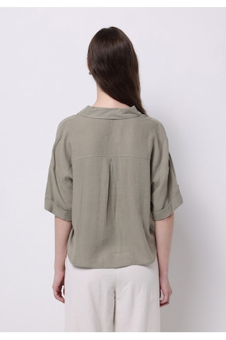 Colins Regular Fit Shirt Neck Düz Kadın Yeşil Kısa Kol Gömlek Cl1074649 Q1.v1 Kha Haki