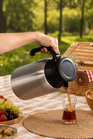 Porsima 2088 Çift Katmanlı Paslanmaz Çelik Termos Çay Termosu Su Termosu 2lt Inox - Siyah