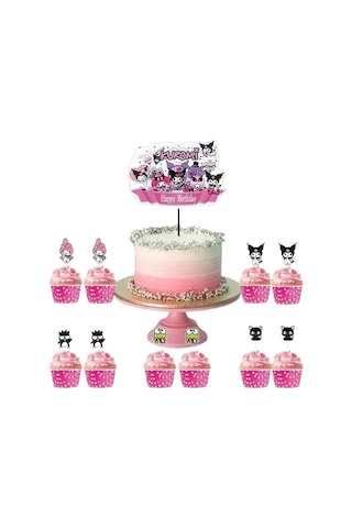 Kuromi Cake Topper Set Pasta Seti 20 Kürdan 25 Kek Kalıbı 1 Pasta Üstü Büyük Doğum Günü Pasta Süsü +3