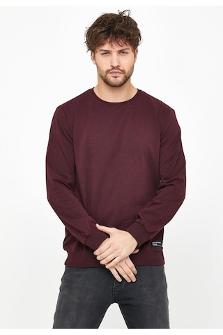 MMetalic Basic Bisiklet Yaka Erkek Sweatshirt Bordo