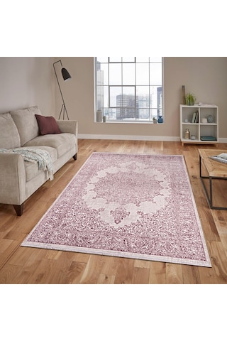 Bahariye Nehir Dg 9460 Lila 155 X 230 Cm Saçaklı Modern Halı Pembe