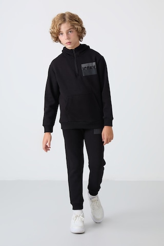 Tommy Life Siyah Pamuklu Kalın İçi Tüylü Yumuşak Dokulu Standart Fit Baskılı Erkek Çocuk Eşofman Takım - 11246 Siyah