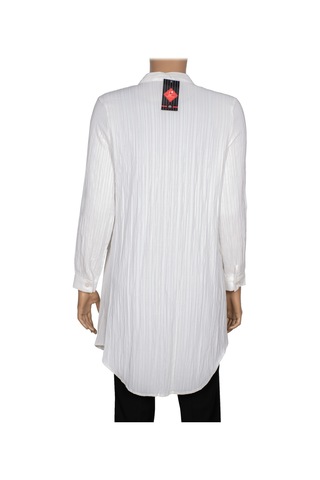 Hazel Kadın Yaka Roba Fırfırlı Kırışık Pamuk Keten Kırık Beyaz Gömlek Kırık Beyaz