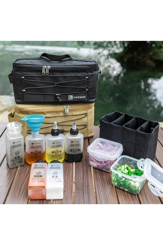 Hikeman Açık Baharat Saklama Çantası Kamp Baharat Kavanozları Siyah