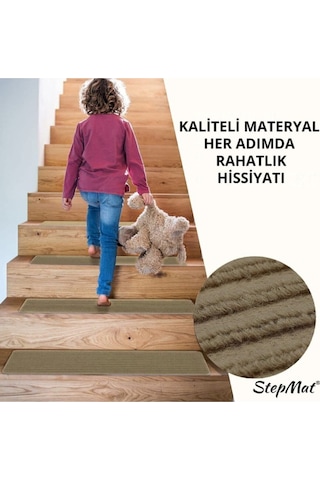 Kare Kaymaz Tabanlı Ve Yıkanabilir Merdiven Basamak Halısı - Bej / Adet Olarak Satılır Null