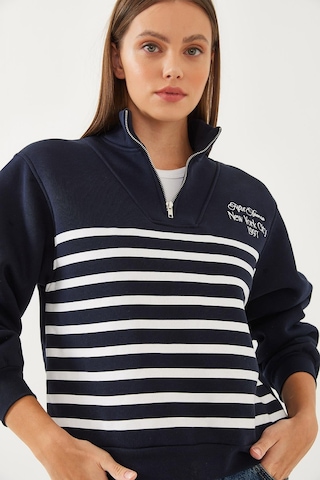Shade Kadın Yarım Fermuarlı Çizgili Sweatshirt 60351005 - Lacivert