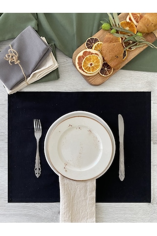 Wellstil Premium Keten Amerikan Servisi 2'li Siyah 35 x 45 CM Siyah