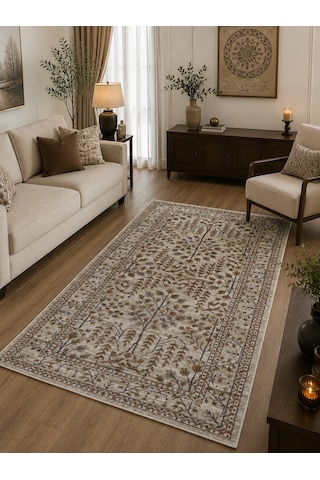 Eva Vintage Modern Halı Vizon Ve Kahverengi Kare/dikdörtgen Salon Halısı Renkli