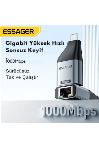 Essager 1000mbps Type-c To Rj45 Dönüştürücü Type C Ethernet Dönüştürücü Rj45 Dönüştürücü Çevirici