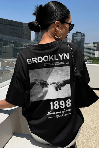 Unisex 1898 Brooklyn Baskılı T-shirt Siyah