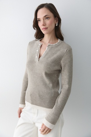 Açık Vizon 2 Patlı Düğmeli Kazak - 251023 Açık Vizon