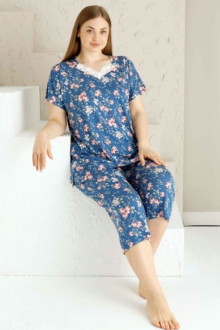 Alimer Kadın İndigo Büyük Beden Bermuda Pijama Takm Edy2735b-i İndigo