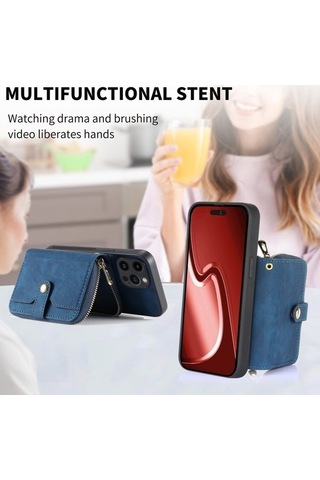 Bloomnest İphone Uyumlu 15 Pro Max İçin Dayanıklı Fermuarlı Cüzdan Kılıfı, Çapraz Askılı, Manyetik Kart Tutucu Diğer