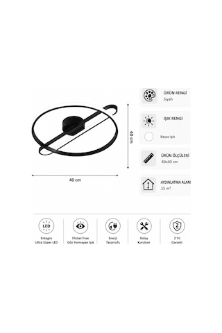 AvizeGO Alora Led Plafonyer Avize Beyaz Işık Siyah