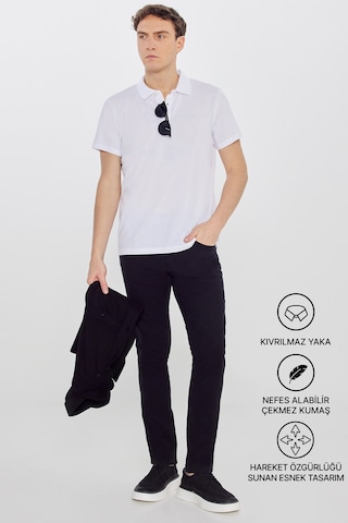 AC&Co / Altınyıldız Classics Erkek Beyaz Pamuklu Slim Fit Dar Kesim Polo Yaka Tişört Beyaz
