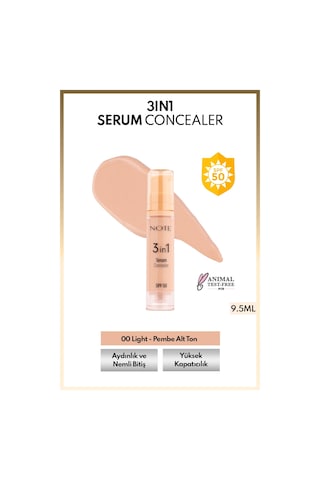 Note Cosmetique 3 in 1 Serum Concealer Nemlendirici Ve Aydınlatıcı Göz Altı Kapatıcısı SPF50 00 Light