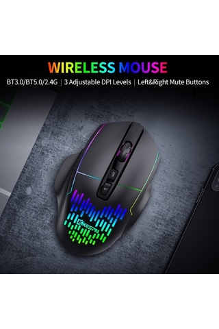 Novahub Kablosuz Şarjlı 3 Modlu Fare - Bt5.0/3.0/2.4g, Dpı 800/1200/1600, Sessiz Tuşlar, Nefes Işığı 001