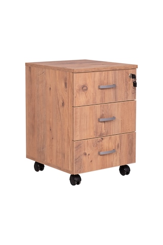 Ofisbazaar 3 Çekmeceli Kilitli Tekerlekli Keson 60x45x40 Cm 18 Mm Suntalam - Atlantik Çam
