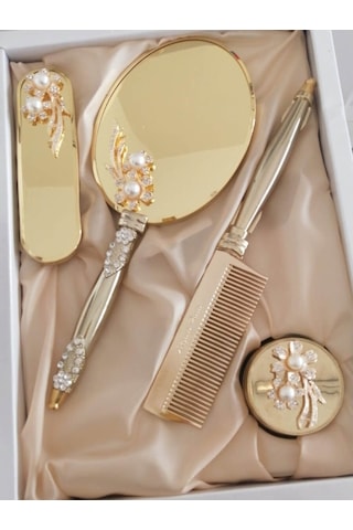 Ceyyiz Alyans Broşlu 4'Lü Lüx Ayna Tarak Fırça Seti (533600825)