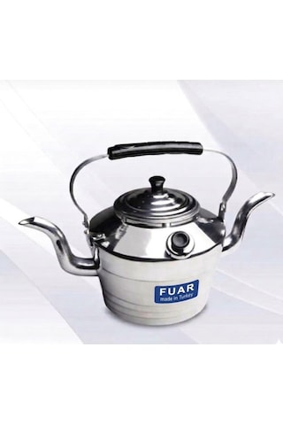 Fuar Alüminyum Kamp Çaydanlığı 3 Litre - Süzgeçli Demlik - 2 Si 1 Arada Çift Taraflı Çaydanlık Seti Alüminyum - Gri