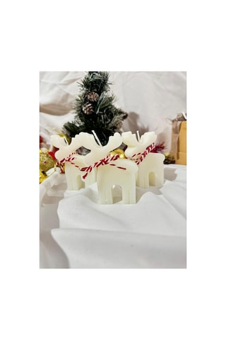 Dekoratif Hediyelik Geyik Mum Soywax Beyaz 3 Lü Yılbaşı Hediye Pine Tree Candle Gri
