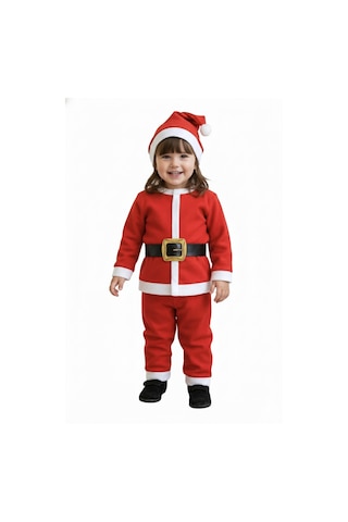 2 3 Yaş Çocuk Noel Baba Kostümü Şapkalı Ve Kemerli Yılbaşı Elbise Seti Diğer