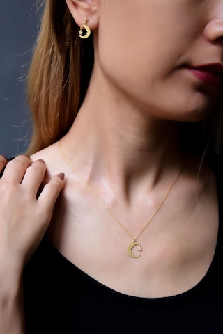 925 Ayar Gümüş Gold Atatürk Silüeti Kolye Ve Küpe Takım Atatürk Altın