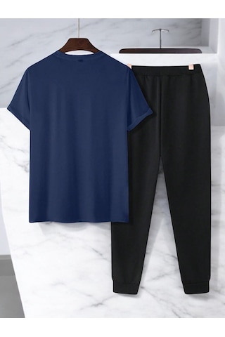 Uyguntarz Unisex Saksı Tasarım Basklı Tshirt Eşofman Takımı Lacivert