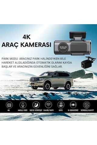Polham 4k Ön Ve Arka Kameralı Araç Kamerası, Wifi, Dahili Gps, G Sensörlü,gece Görüşlü Araç Kamerası