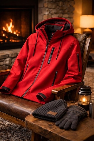 Vatan Tekstil Erkek Slim Fit Softshell Kapüşonlu Erkek Mont Su İtici Rüzgar Geçirmez Kırmızı