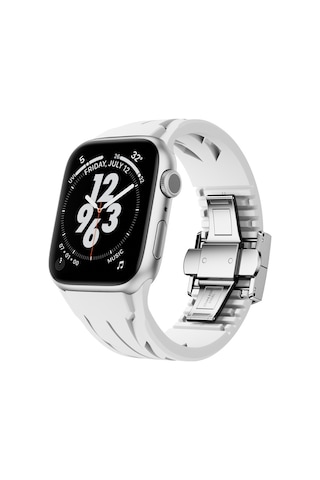 Apple Watch Uyumlu 7 45mm Krd-127 Metal Tokalı Silikon Kordon - Siyah