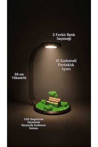 Dekoratif Diorama Masa Lambası - Park Temalı 10 Kademeli Led Gece Lambası - 3 Renk Seçenekli Kitap Okuma Lambası - Ofis Ve Masaüstü Aksesuarı 26 Cm Siyah