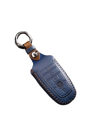 Maiyame Ford Fusion, Explorer, F-150 Raptor Ve Diğer Modeller İçin 5 Tuşlu Akıllı Anahtar Koruması - Crazy Horse Deri, 360 Tam Kaplama, Mavi