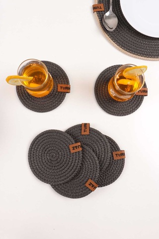 Dekoratif Salyangoz Jüt Dokuma Bardak Altlığı, 6'lı Bardak Altlığı Bej