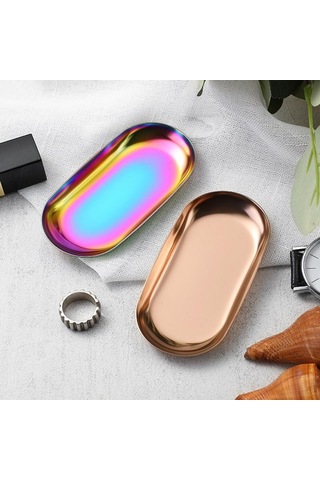 Paslanmaz Çelik Manikür Takı Saklama Tepsisi Metal Kozmetik Saklama Oval Pasta Meyve Tatlı Tepsisi Atıştırmalık Tabağı Mutfak Düzenleyici Gümüş