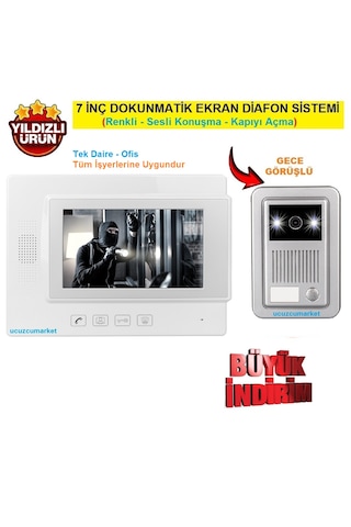 Tek Daire - Ofis İçin 7inç Dokunmatik Ekan Görüntülü Diafon Sistemi