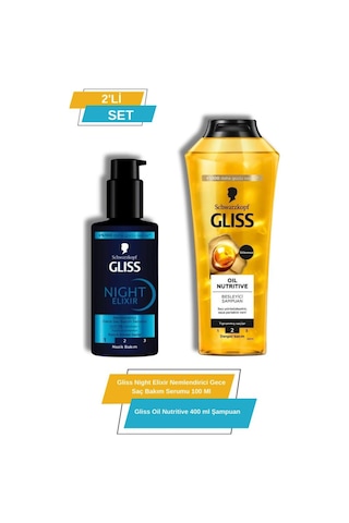 Gliss Night Elixir Nemlendirici Gece Saç Bakım Serumu 100 ML + Oil Nutritive Besleyici Şampuan 400 ML