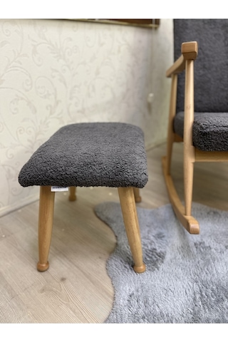Trend Naturel Teddy Antrasit Ahşap Ayak Uzatma Pufu Makyaj Koltuğu Bench Tabure