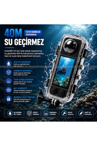 Insta 360 X4 Uyumlu Su Geçirmez Kılıf Şeffaf
