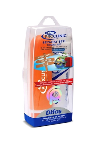 Difaş ProClinic Seyahat Seti - İç İçe Geçebilen Diş Fırçası ve 25 ml Tam Koruma Diş Macunu, Kilitli Muhafaza Kutulu