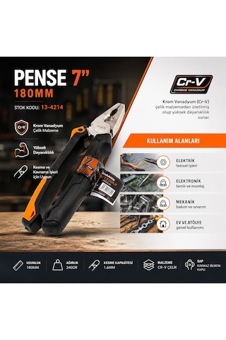 Azm Pense 7 İnç 180 Mm - Cr-v Turuncu Siyah Saplı- 6'li Paket Diğer