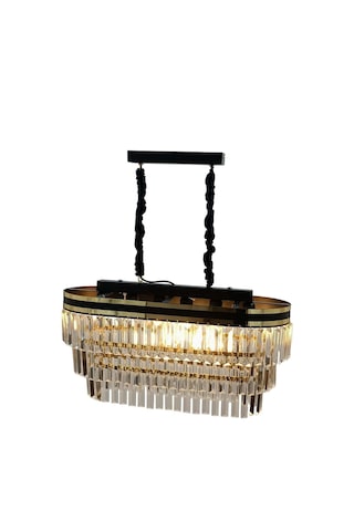 Sedef Şeritli 70x30 Cm Lik Kristal Taşlı Lüks Avize - Yatak Odası - Salon - Mutfak - Hol Altın