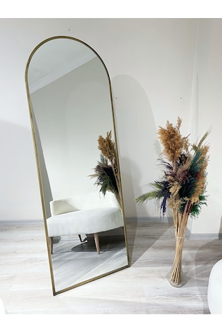 Ersan Dizayn Metal Çerçeve Gold Eskitme Oval Ayaklı Boy Aynası Altın