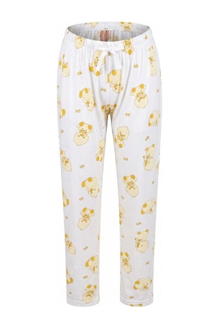 Cemo Sarı Kedi Ve Fiyonk Baskılı Beli Lastikli Bağcıklı Pijama Altı Ekru