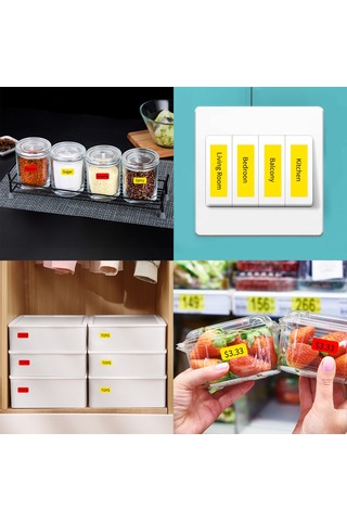 Dofolink B18 Etiket Makinesi İçin Pet Malzeme 14x120mm Sarı Termal Transfer Etiket Kağıdı 1 Rulo