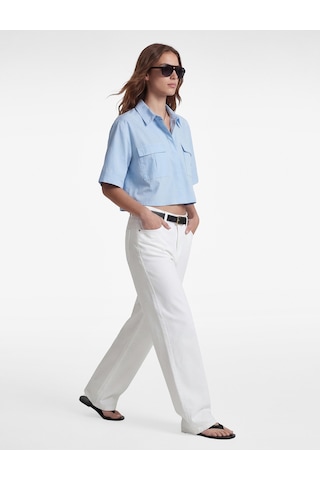 Koton Pamuklu Kargo Cep Detaylı Kısa Kollu Oversize Crop Gömlek Mavi 6sak60288pw