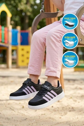 Siyah Lila Cırtlı Hafif Esnek Kız Çocuk Spor Ayakkabı 754 F Siyah-lila