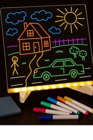 Tedar Neon Işıklı 7 Renk Işık Boyama Kalemli Led Resim Panosu Boyama Tahtası Kalemleri 20 X 20 Najmaddin Standart